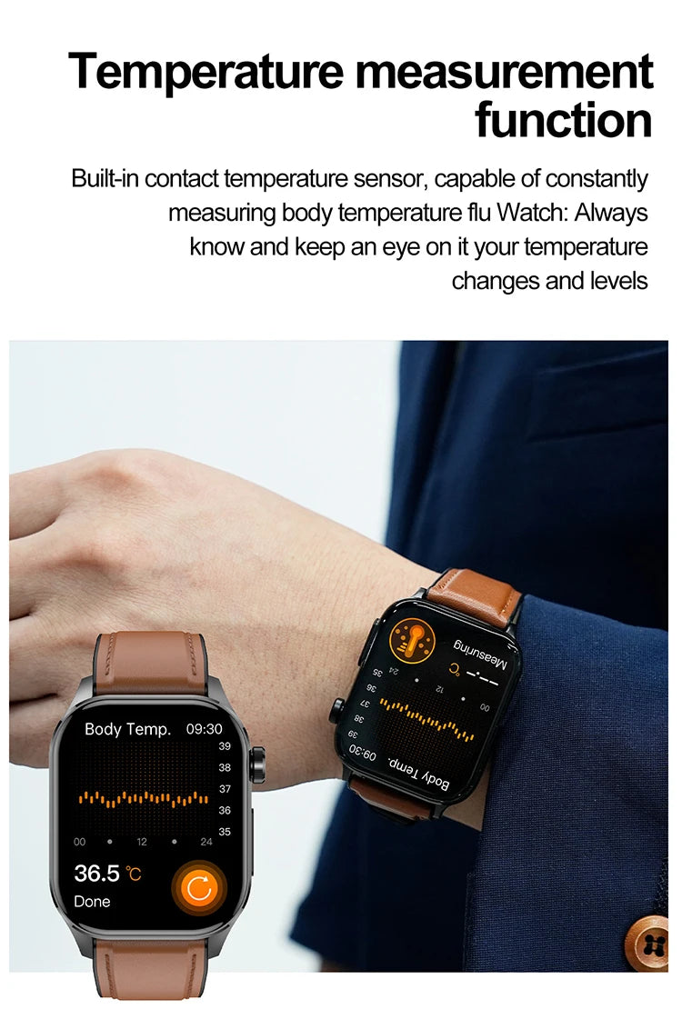 New BT Call ECG Smart Watch 2.04 Inch AMOLED Display Blood Pressure Blood Oxygen Body Temperature ET580 Smartwatch