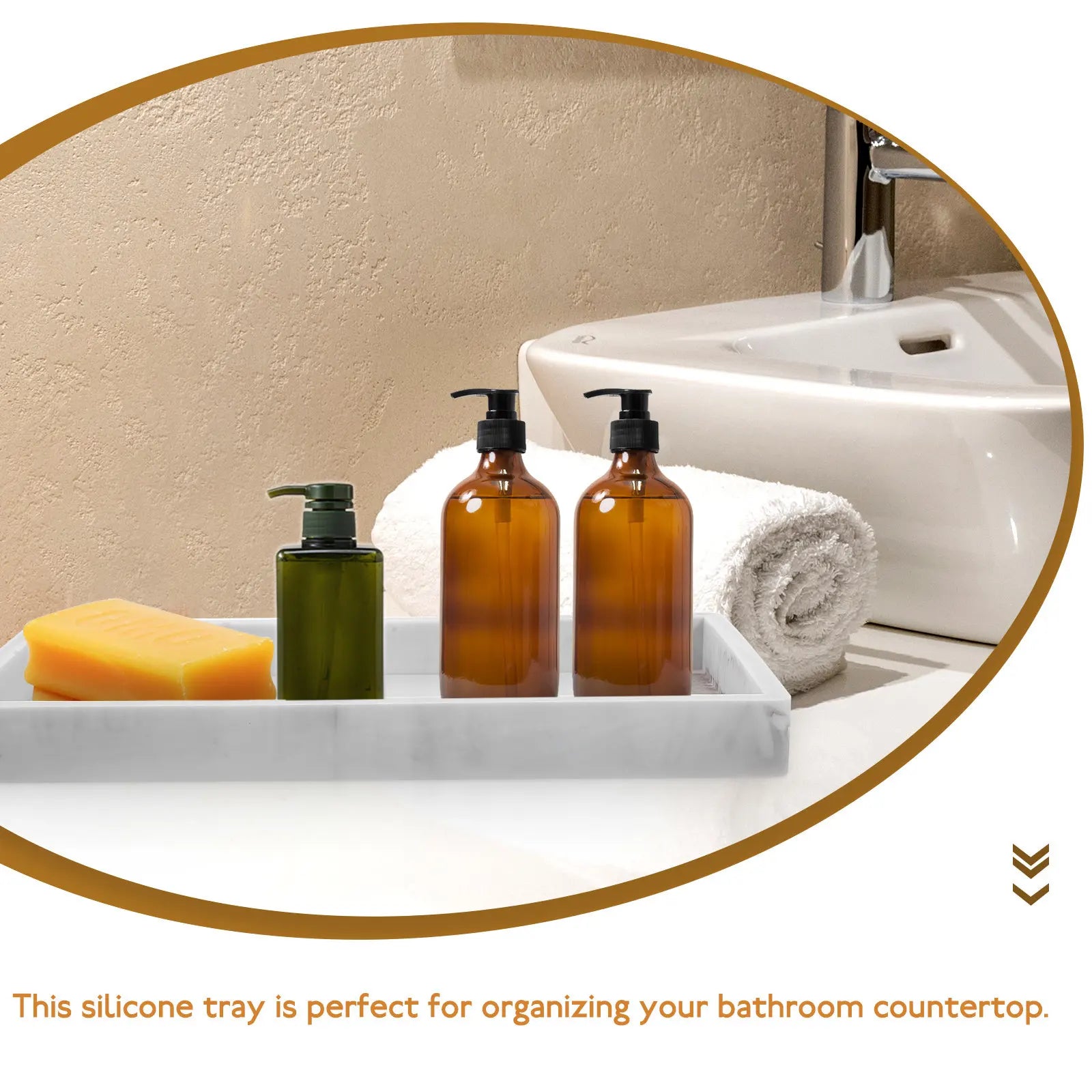 Vanity Tray Silicone Bathroom Counter Organizer for Toiletries Cosmetics Jewelry Rings Keys Shampoo Lotion Bottles Decorative