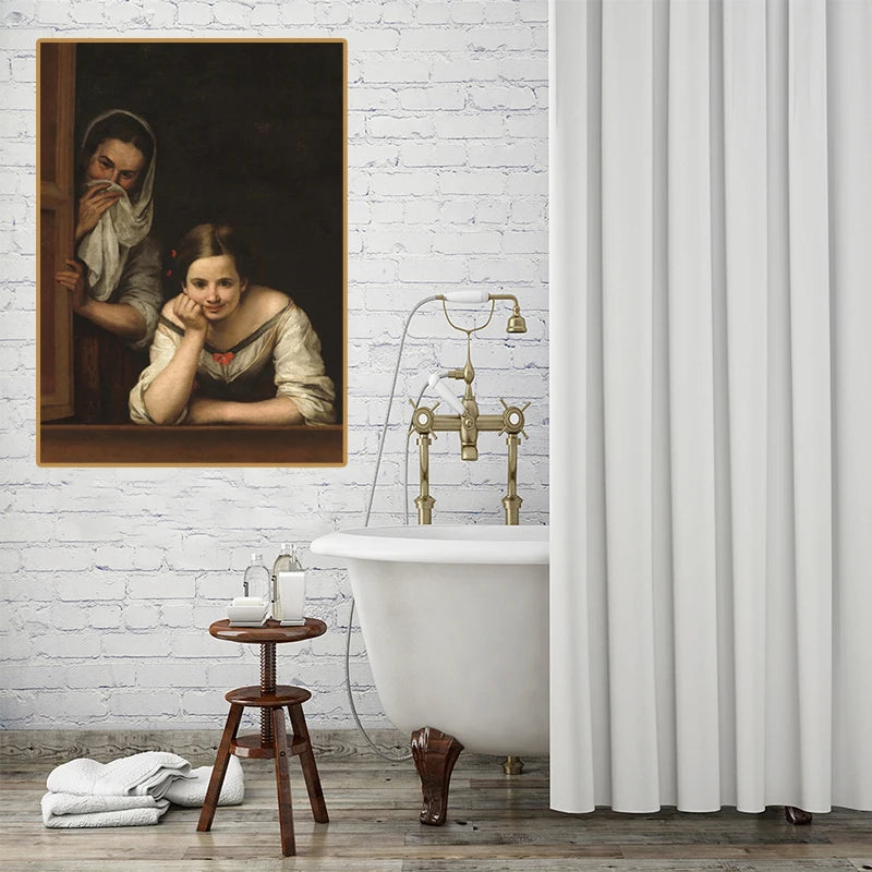 1pc Funny Abstract Bathroom Toilet Home Decor, Unframed Quirky Mona Lisa Girl with Pearls Wall Art Poster for Living Room Decor