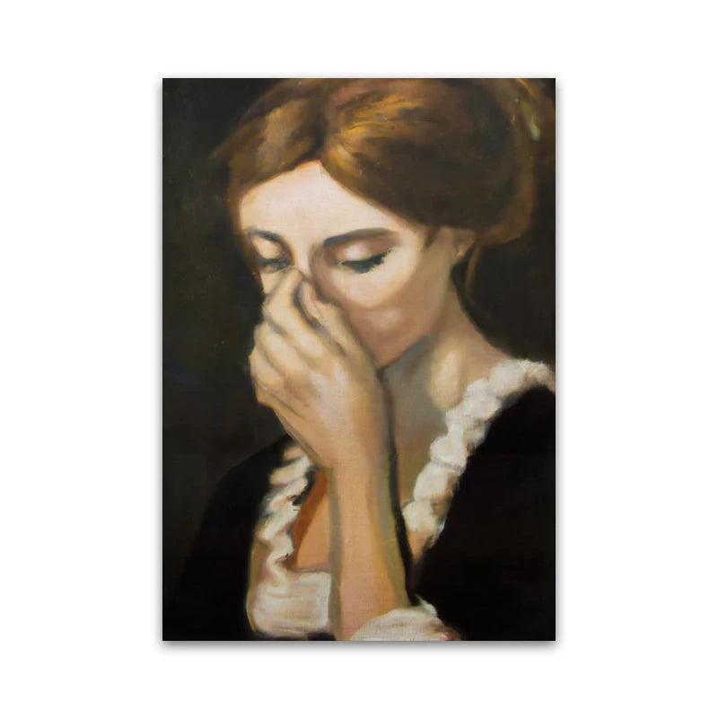 1pc Funny Abstract Bathroom Toilet Home Decor, Unframed Quirky Mona Lisa Girl with Pearls Wall Art Poster for Living Room Decor